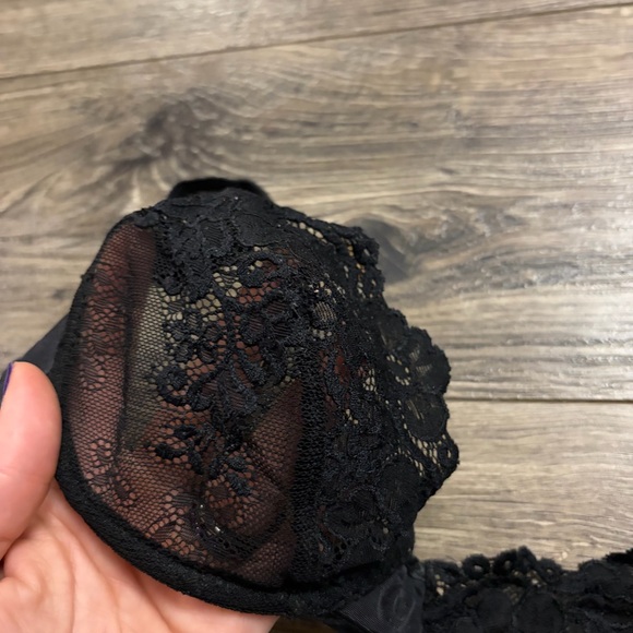 90s European Vintage Embroidered Floral Lace Mesh Unlined Bra (Black) 36B/34C - Picture 2 of 5